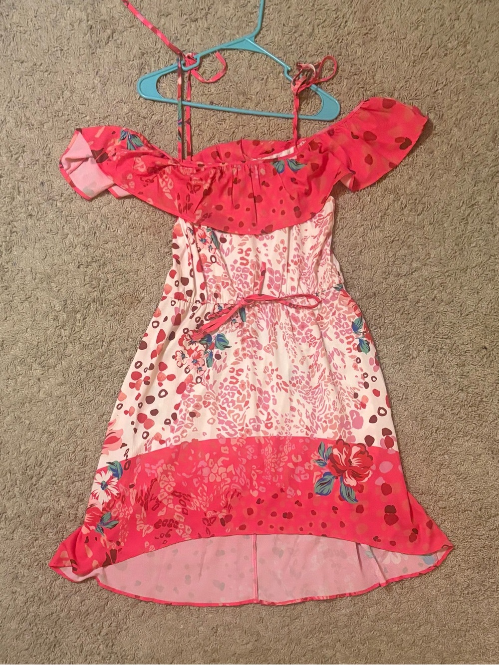 Boho Floral and Leopard Off-Shoulder Dress